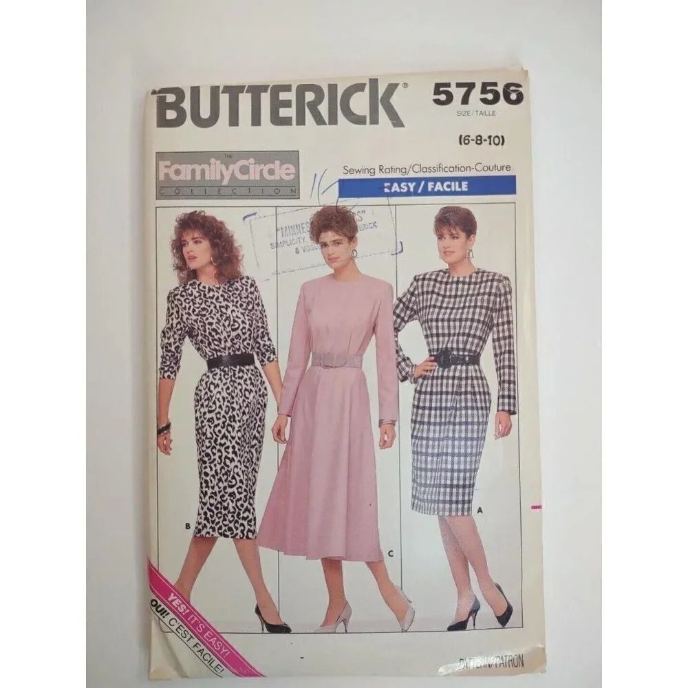 Butterick  Pattern 5756 - Misses' Dresses Extended shoulders …Uncut 1987